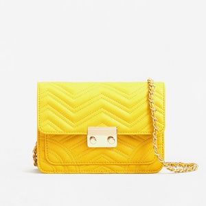 Mango Yellow Quilted Chain Crossbody Bag
